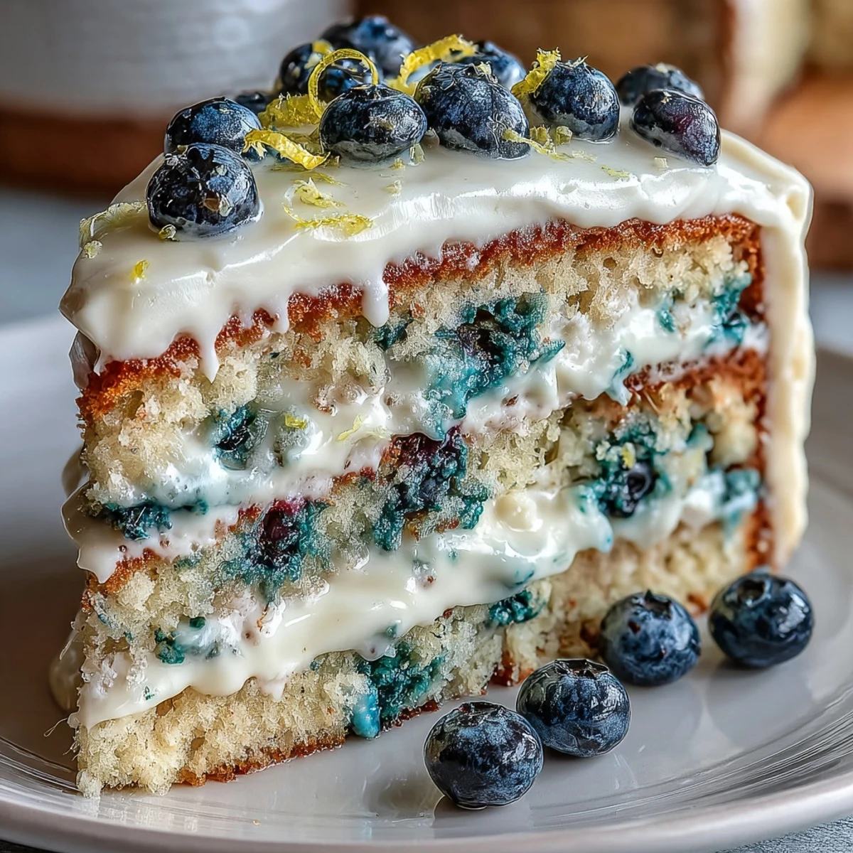 Moist Lemon Blueberry Layer Cake with Cream Cheese Frosting