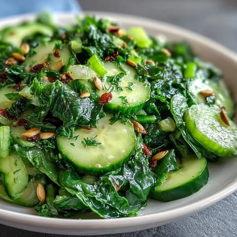 A vibrant bowl of Glowing Green Salad featuring crunchy bell peppers and zucchini, ready to serve.