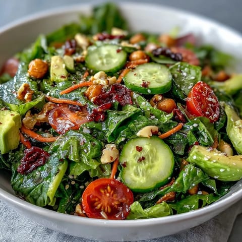 Fresh Mixed Greens Power Bowl layered with vibrant cherry tomatoes, cucumber, and sliced avocado, topped with crunchy nuts and ready to serve.