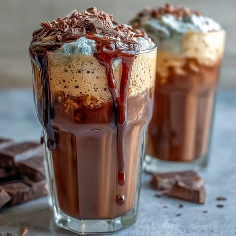 Velvety chocolate cream cascades over chilled cold brew coffee, creating a rich and indulgent coffee treat.