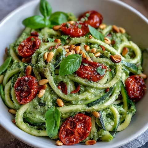 Bright Zucchini Noodles with Avocado Pesto, a vibrant, creamy, and healthy meal.