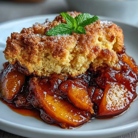 Juicy peaches under tender, buttery biscuits, a perfect summer treat.