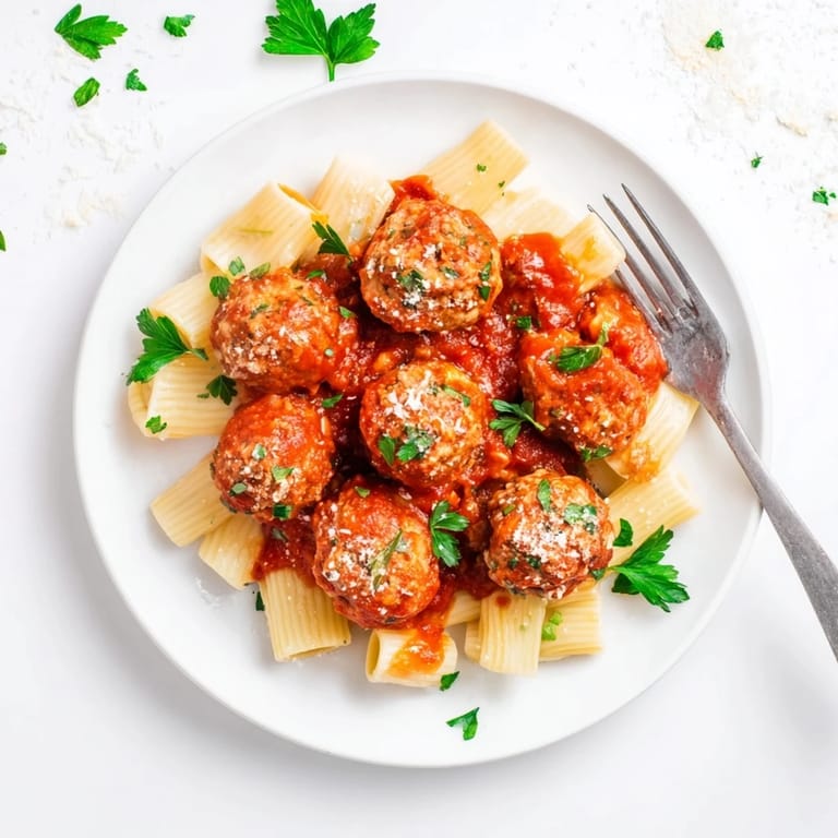 Savory turkey meatballs in a vibrant red marinara sauce, paired with fluffy white rice and a sprinkle of fresh herbs.
