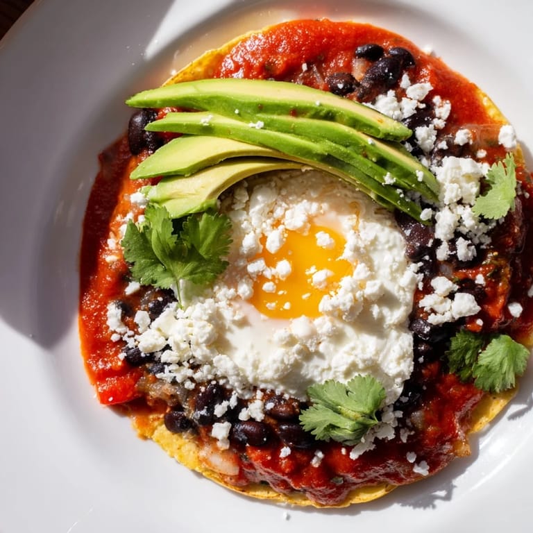 Vibrant spicy tomato sauce blankets the eggs in a rustic skillet presentation.