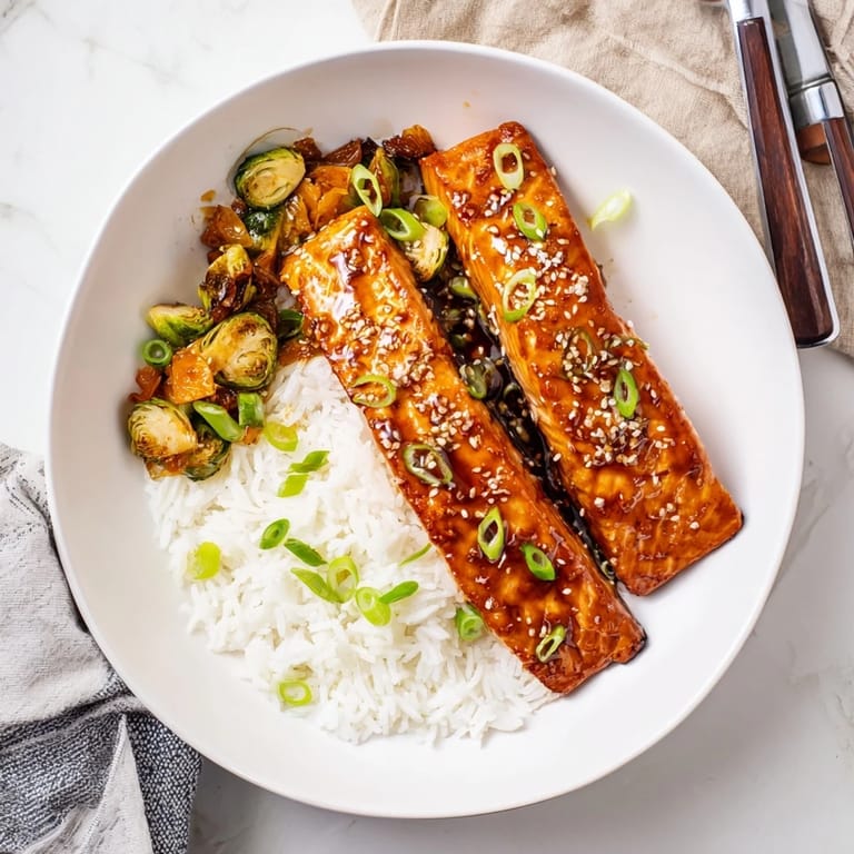 A close-up of Honey Garlic Salmon in a skillet, with minced garlic and a honey-soy glaze.