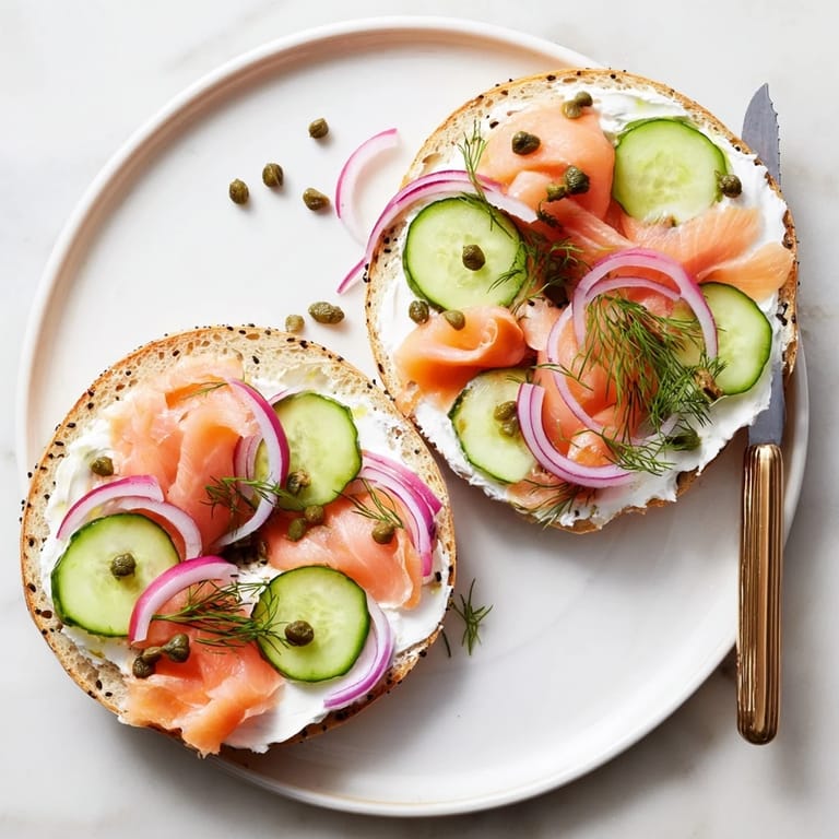 Warm toasted bagel spread with veggie cream cheese, garnished with ripe tomato slices and a sprinkle of cracked pepper.