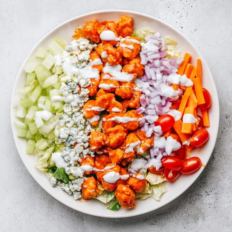 Chopped romaine, crunchy celery, and buffalo chicken tossed in ranch dressing make a colorful, hearty main dish salad.