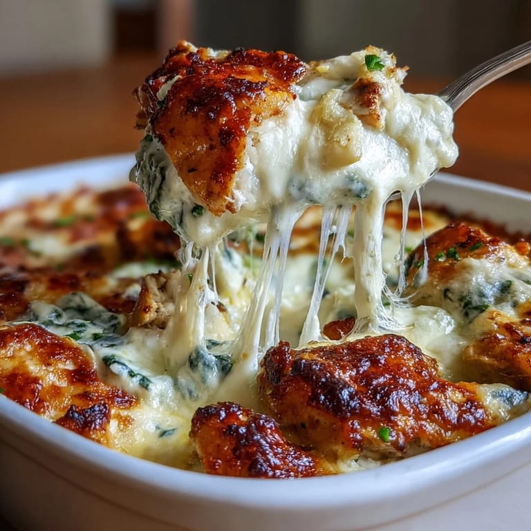 Hearty spinach artichoke chicken bake, a comforting gluten-free weeknight dinner favorite.