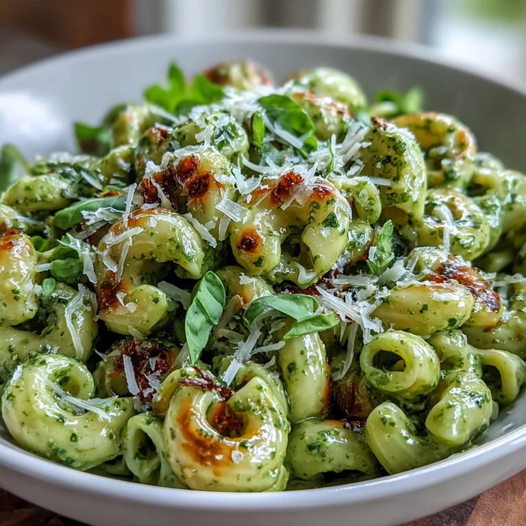 This creamy avocado pesto mac recipe shows a rich, cheesy bowl.