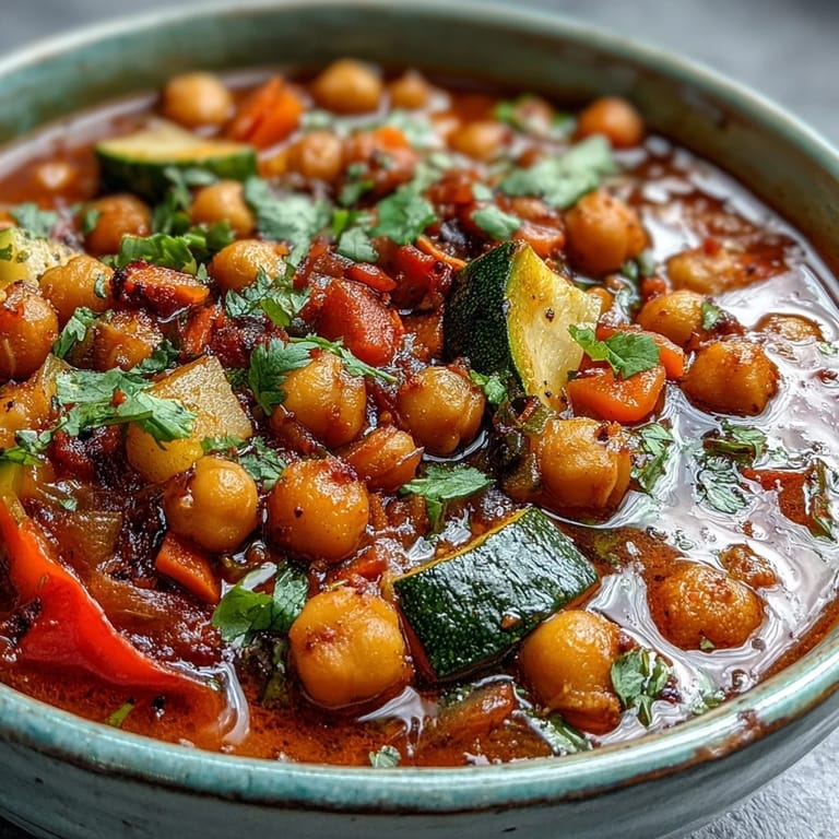 Healthy plant-based Spicy Chickpea Stew topped with wilted spinach and a bright squeeze of lemon, ready to serve.