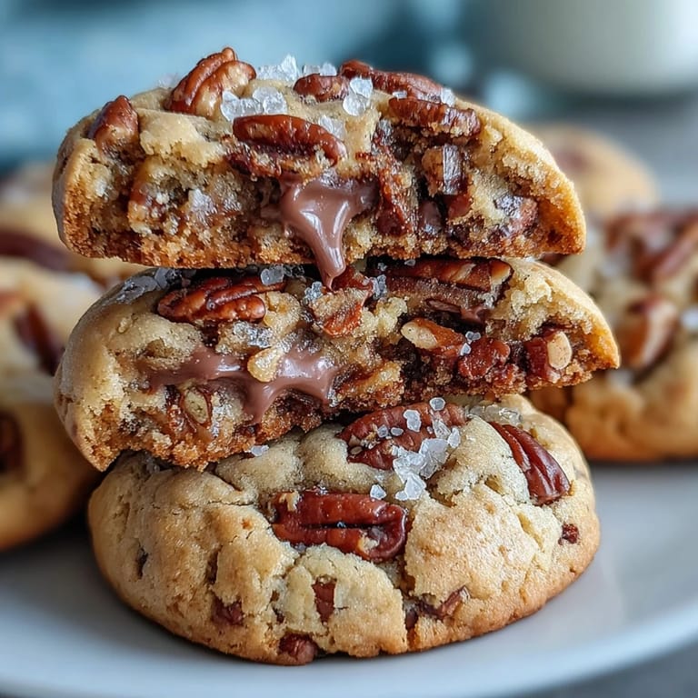 Nutty brown butter cookies loaded with toasted pecans and delicate sea salt flakes, offering a rich, buttery flavor in every bite.