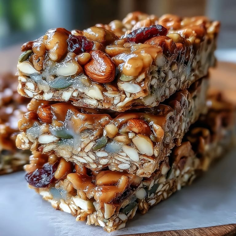Homemade nut-free granola bars featuring toasted oats, sunflower seeds, and raisins, offering a satisfying chewy texture.