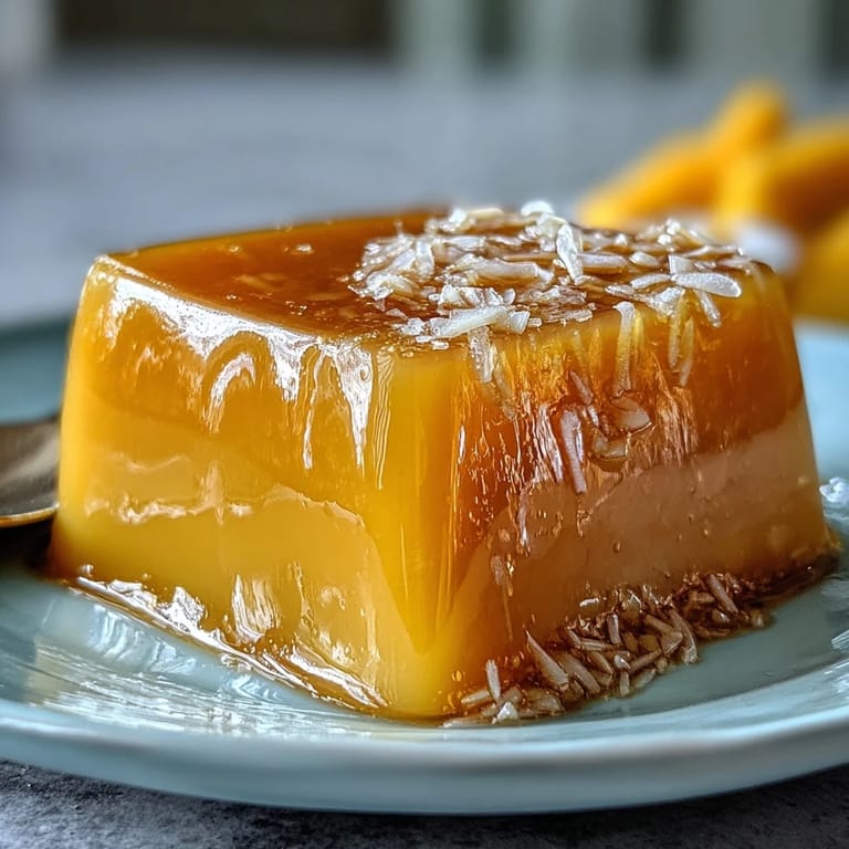 A spoonful of refreshing Mango Agar-Agar Jelly Cubes with luscious coconut drizzle.