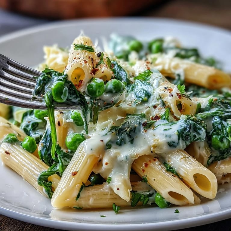 Quick One-Pot Lemon Ricotta Pasta, featuring tender pasta, sweet peas, and a lemony spinach sauce.