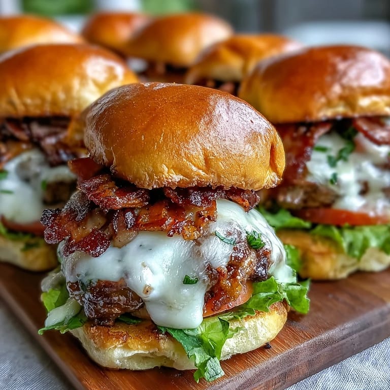 Juicy grilled sliders featuring crispy bacon and fresh toppings for Father's Day.