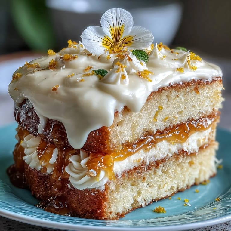 Soft, bright lemon curd cake, elegantly frosted and adorned with vibrant edible flowers.