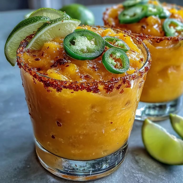Frozen spicy mango margarita slushie, perfectly blended with a hint of Mexican-inspired heat.