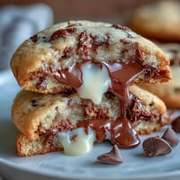 Cadbury Egg Stuffed Chocolate Chip Cookies with gooey centers and melty chocolate chips.  