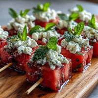 Bright watermelon feta bites on toothpicks await your summer party guests.
